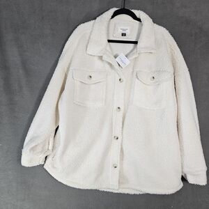 NWT American Eagle Womens XL Sherpa Warm Thick Jacket Cream Button Up Pockets